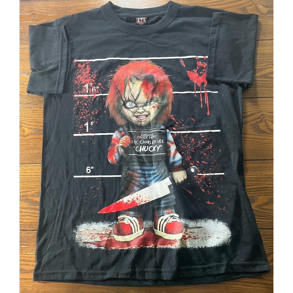 CHUCKY T-shirt Child's Play Doll Police Lineup Black Large Horror TShirt